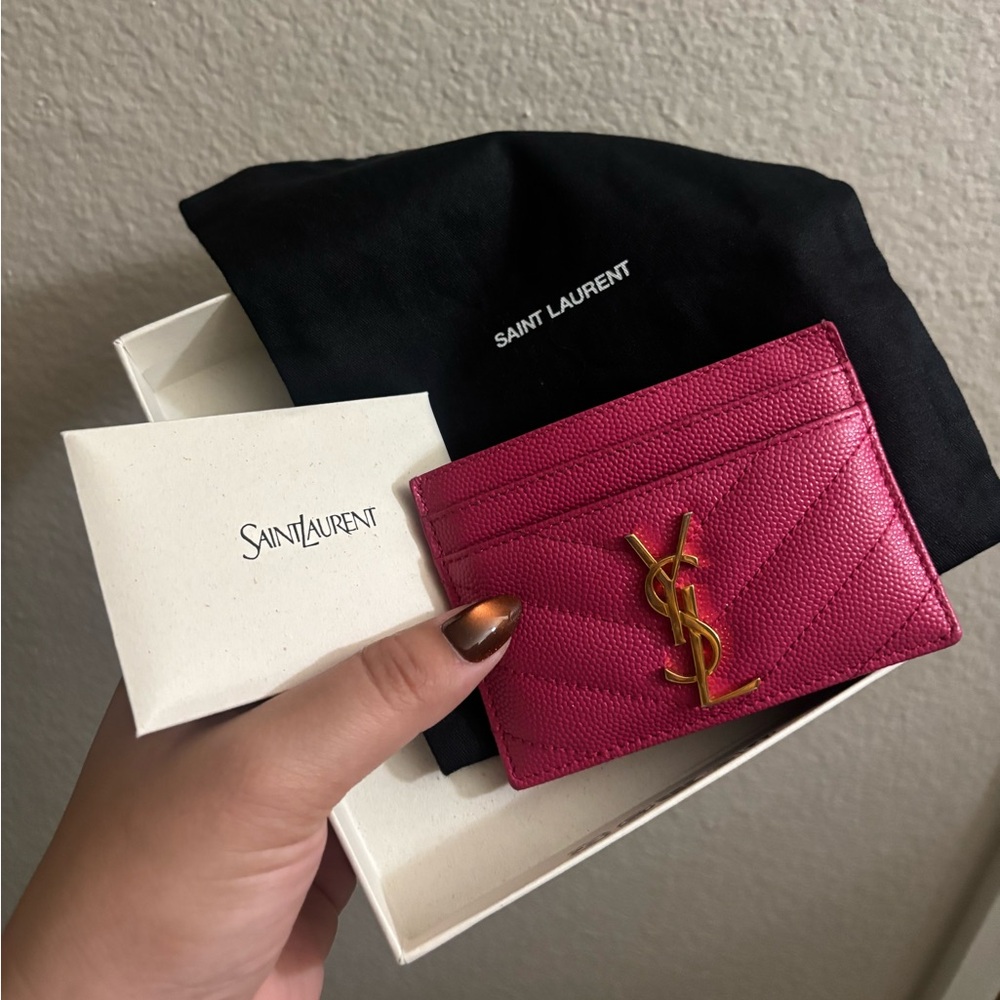 YSL Saint Laurent Grain De Poudre Matelasse Chevron Monogram Card Case holder